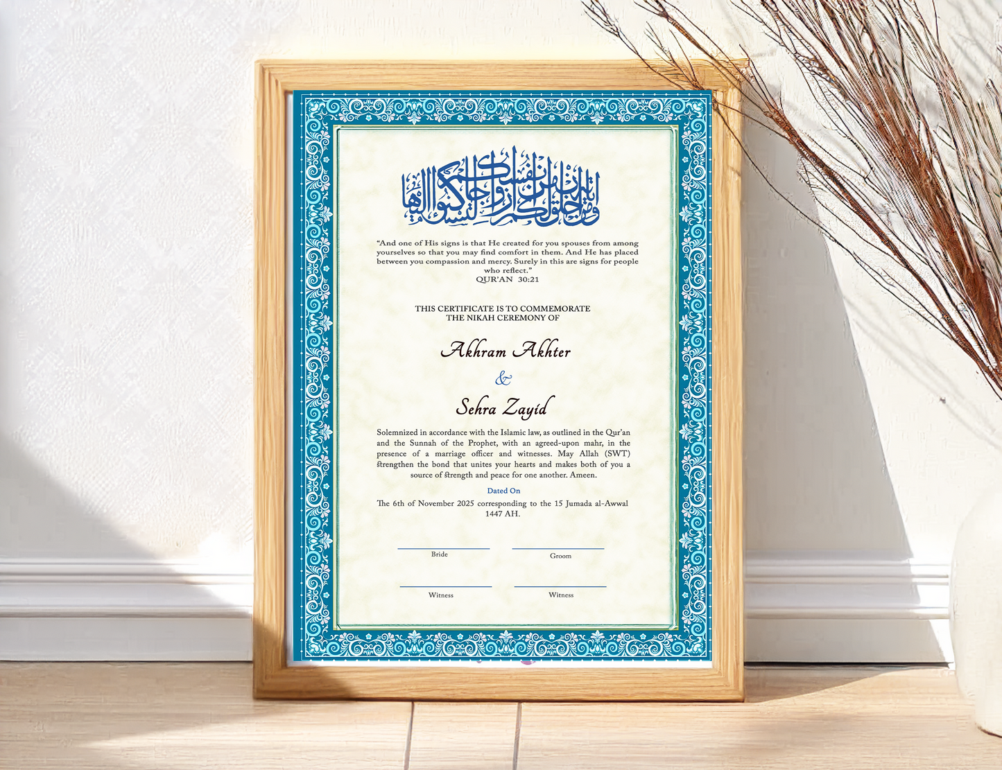 Nikahnama - Serene Vows Nikahnama with Frame, Nikah Frames
