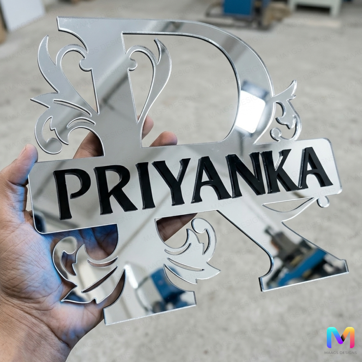 Royal Crest Monogram Premium Acrylic Name Plate Acrylic: Glossy Silver