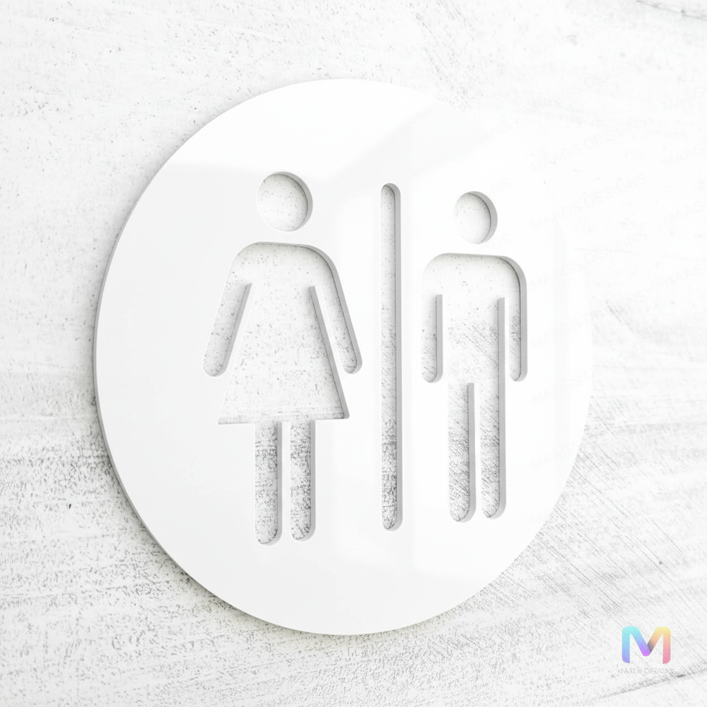 Washroom Sign Boards in Acrylic | Restroom Signages Acrylic: Glossy White