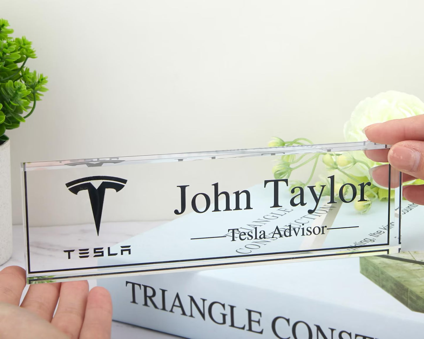 Acrylic Desk Name Plate - Floral Designation, Acrylic Name Plate for Desk, Custom Desk Name Plaque