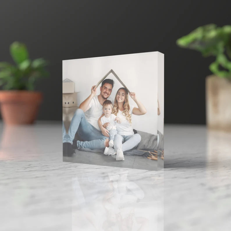 Personalized Acrylic Photo Block, Photo Stand | Gifts for Him & Her | Family Photo Desk | Desk Accessories