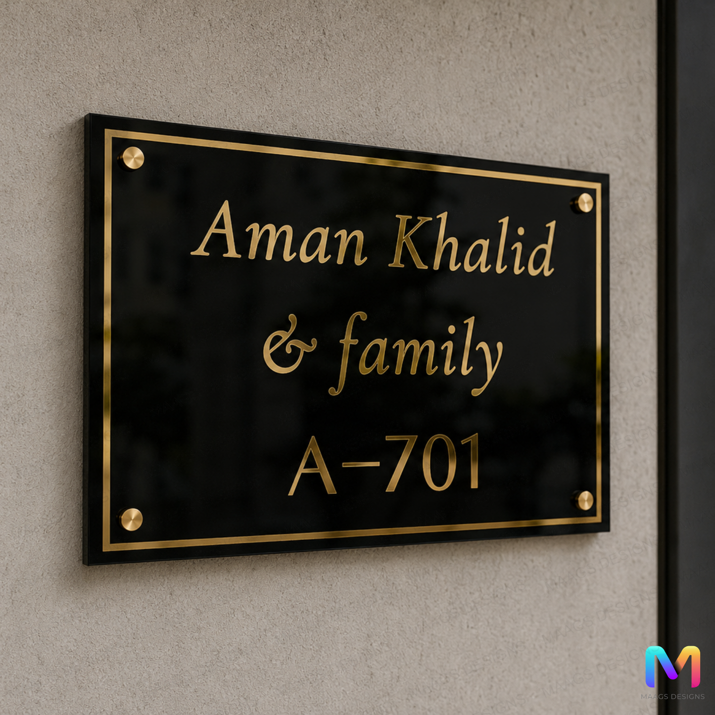 Classic Golden Raised Name Plate in Acrylic