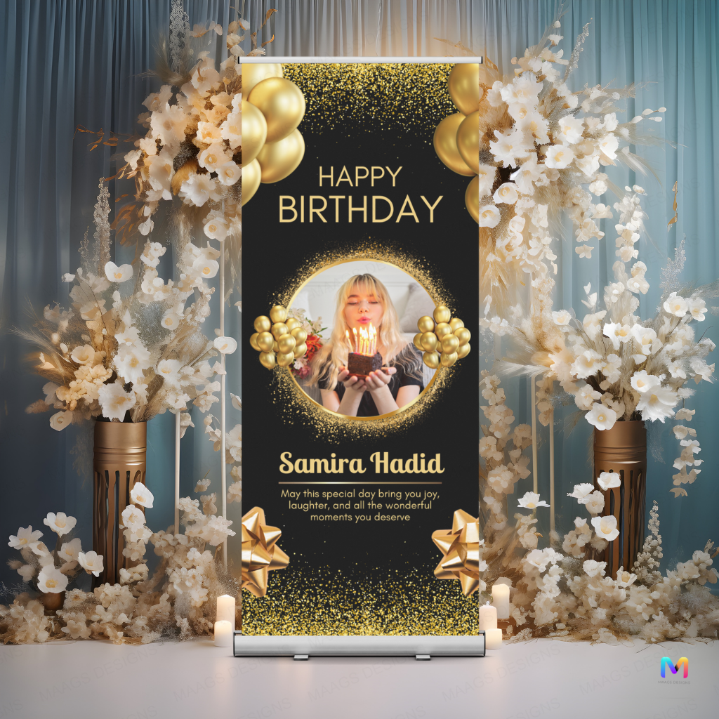 Birthday Banner Standee (with Stand) - Design #54 | Celebration Banner, Event Banner, Party Banner