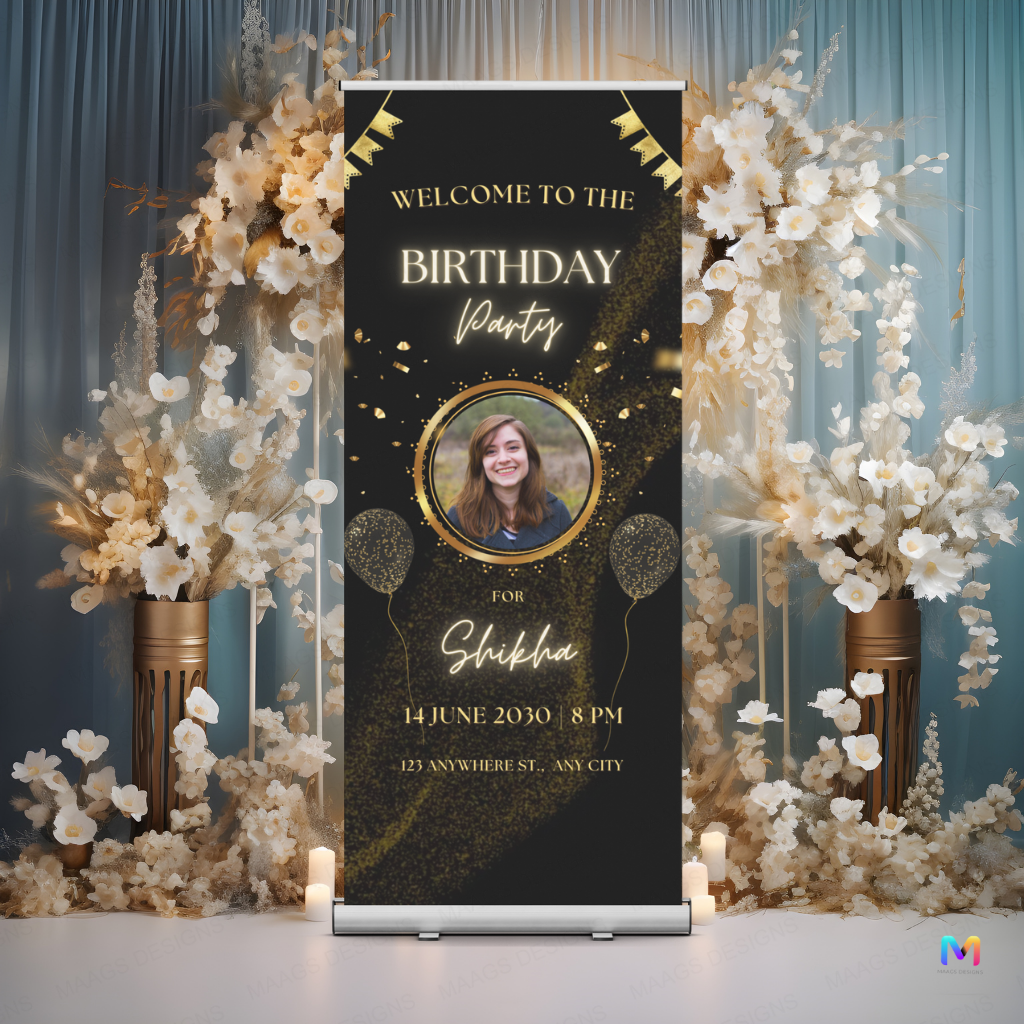Birthday Banner Standee (with Stand) - Design #55 | Celebration Banner, Event Banner, Party Banner
