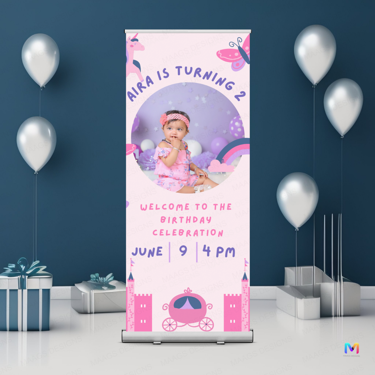 Birthday Banner Standee - Design #74 (with Stand) | Celebration Banner, Event Banner, Party Banner