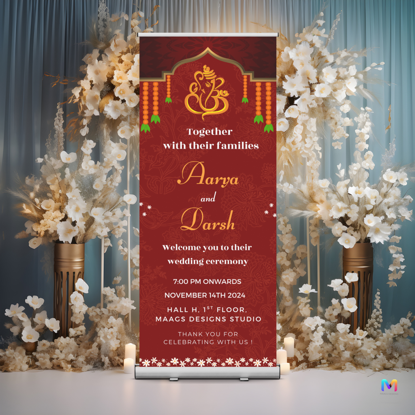 Wedding Banner Standee Ganesh Ji Blessing (with Stand) - Design #56 | Wedding Banner, Celebration Banner, Event Banner, Party Banner