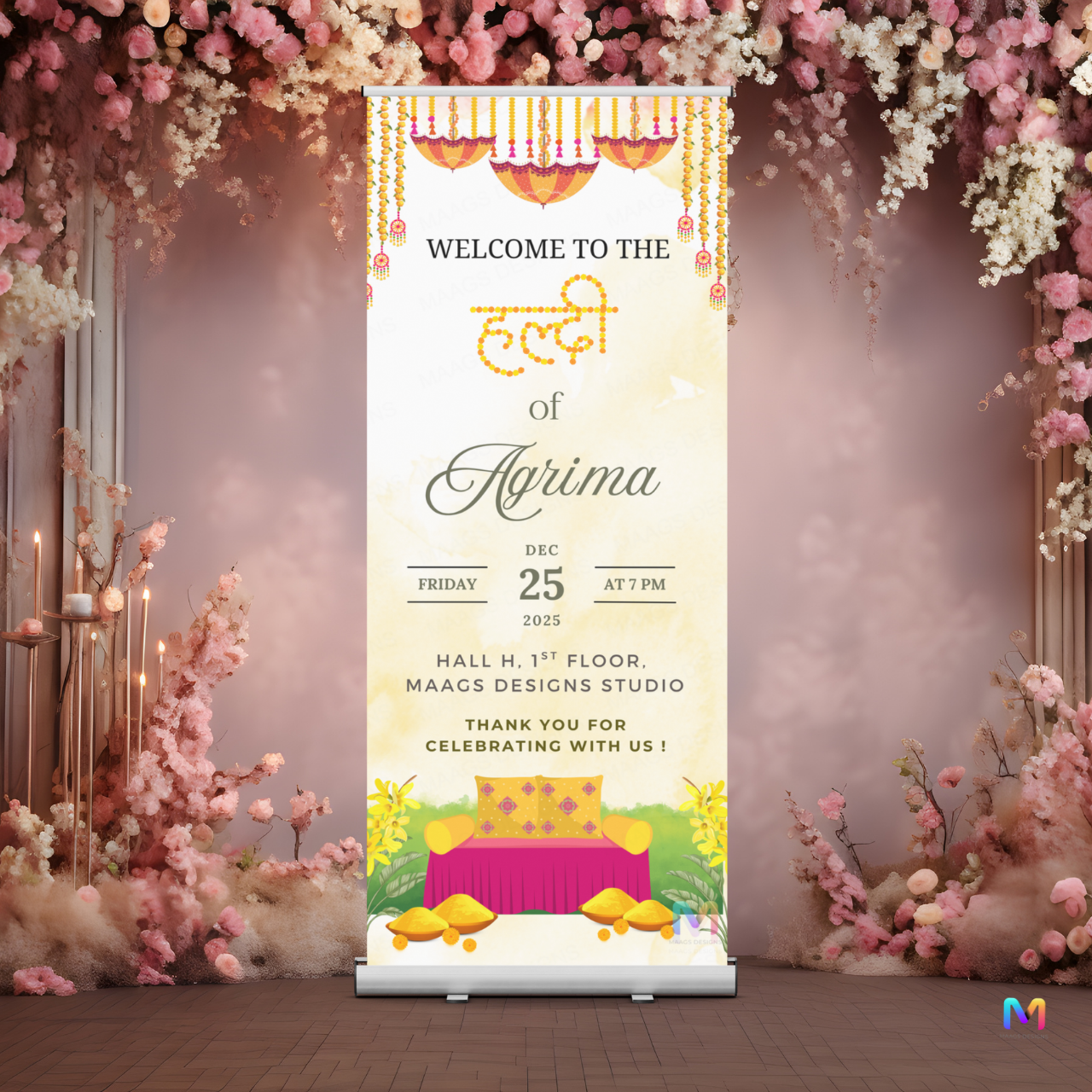 Haldi Banner Standee (with Stand) - Design #H03 | Haldi Ceremony Banner