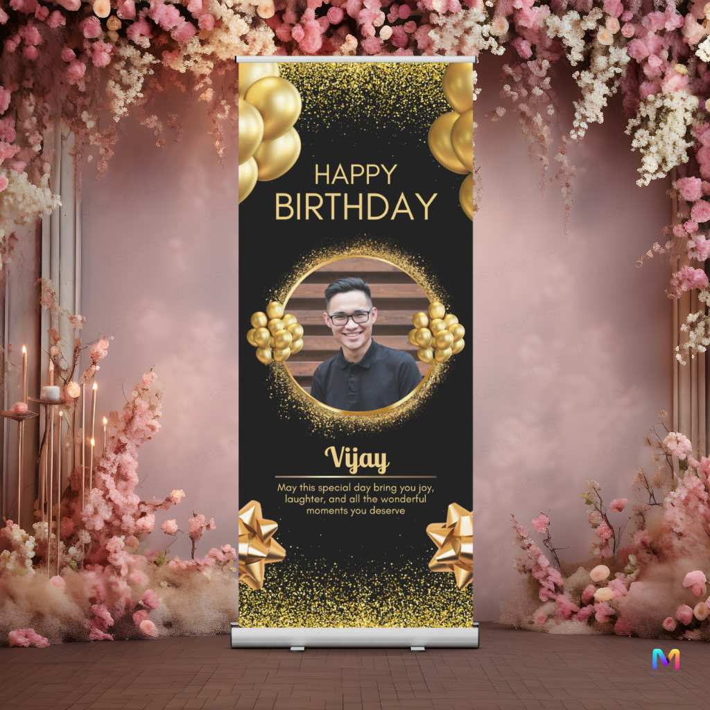 Birthday Banner Standee (with Stand) - Design #54 | Celebration Banner, Event Banner, Party Banner