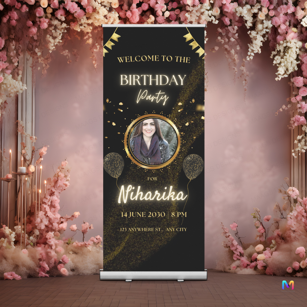 Birthday Banner Standee (with Stand) - Design #55 | Celebration Banner, Event Banner, Party Banner