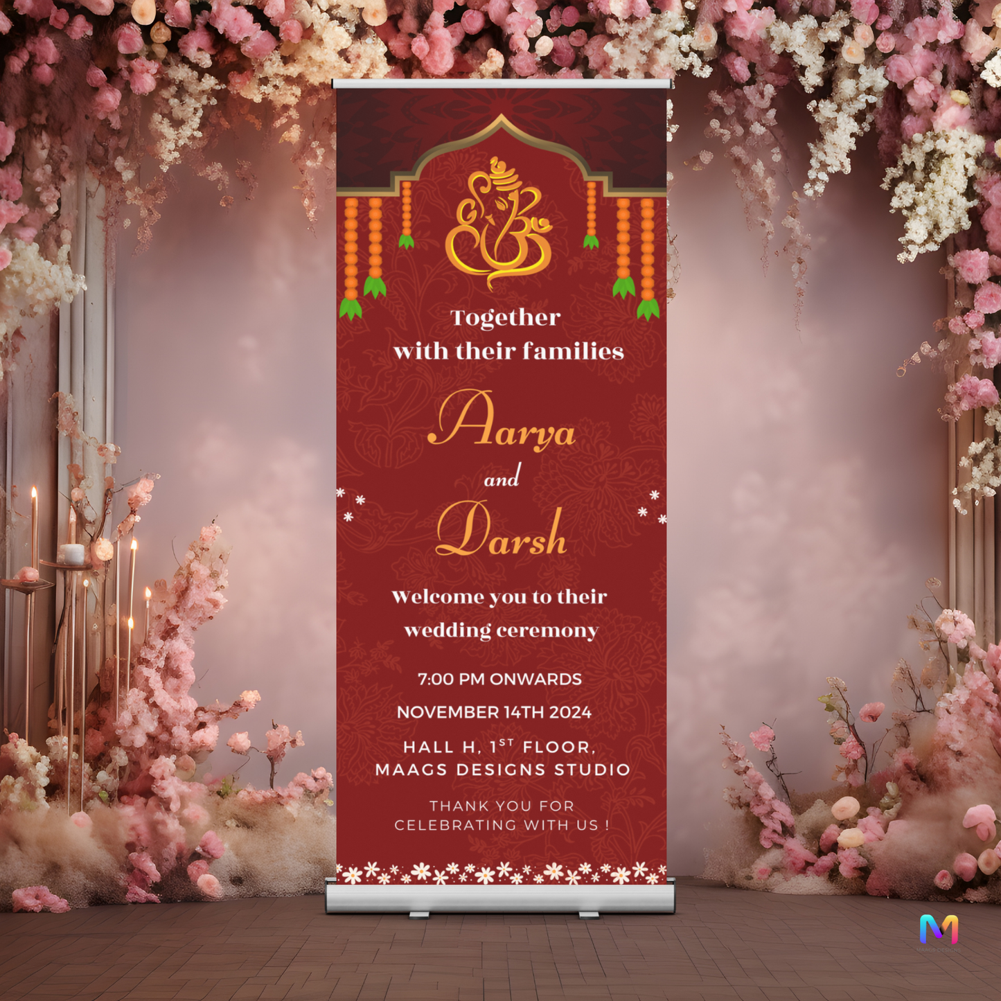 Wedding Banner Standee Ganesh Ji Blessing (with Stand) - Design #56 | Wedding Banner, Celebration Banner, Event Banner, Party Banner