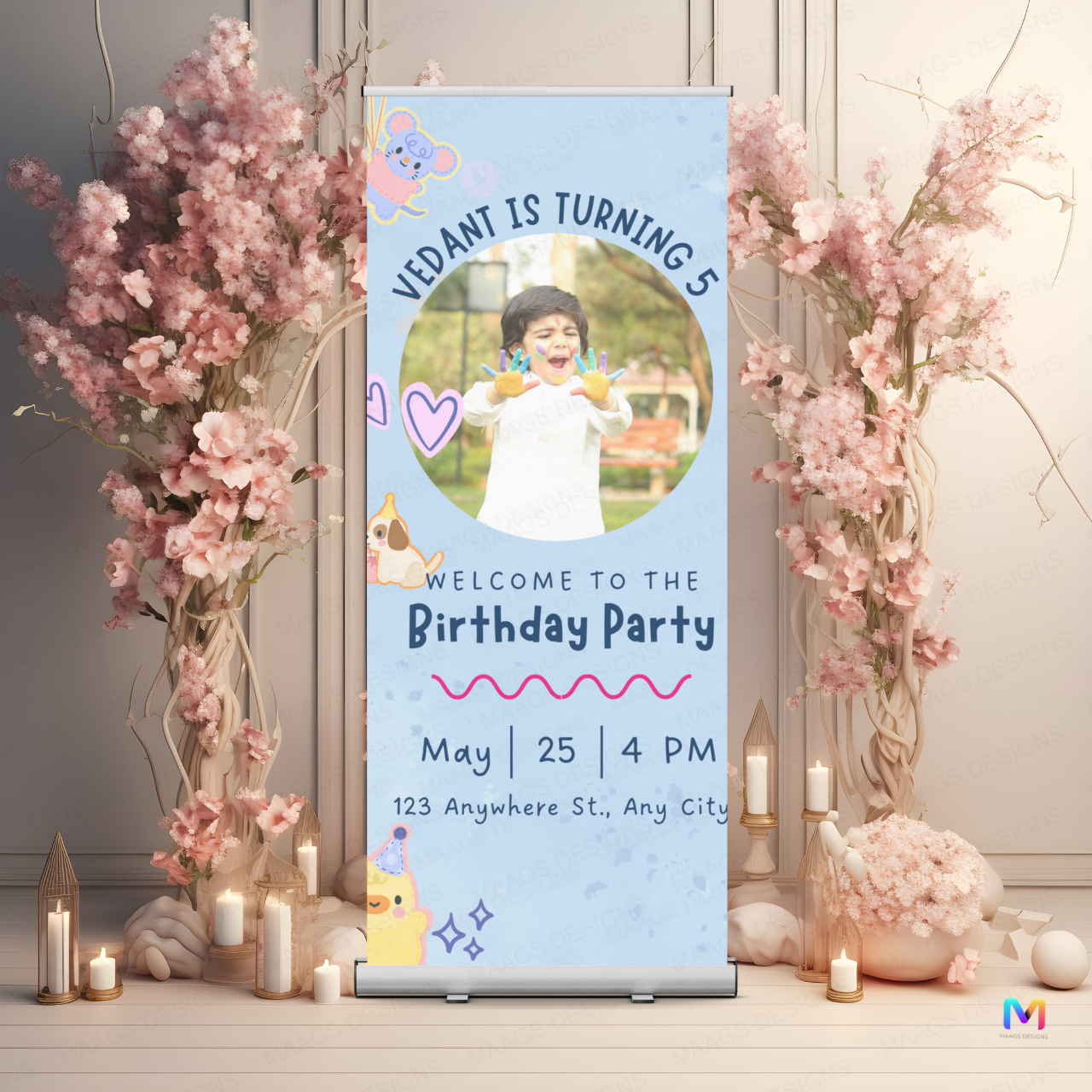 Birthday Banner Standee - Design #73 (with Stand) | Celebration Banner, Event Banner, Party Banner