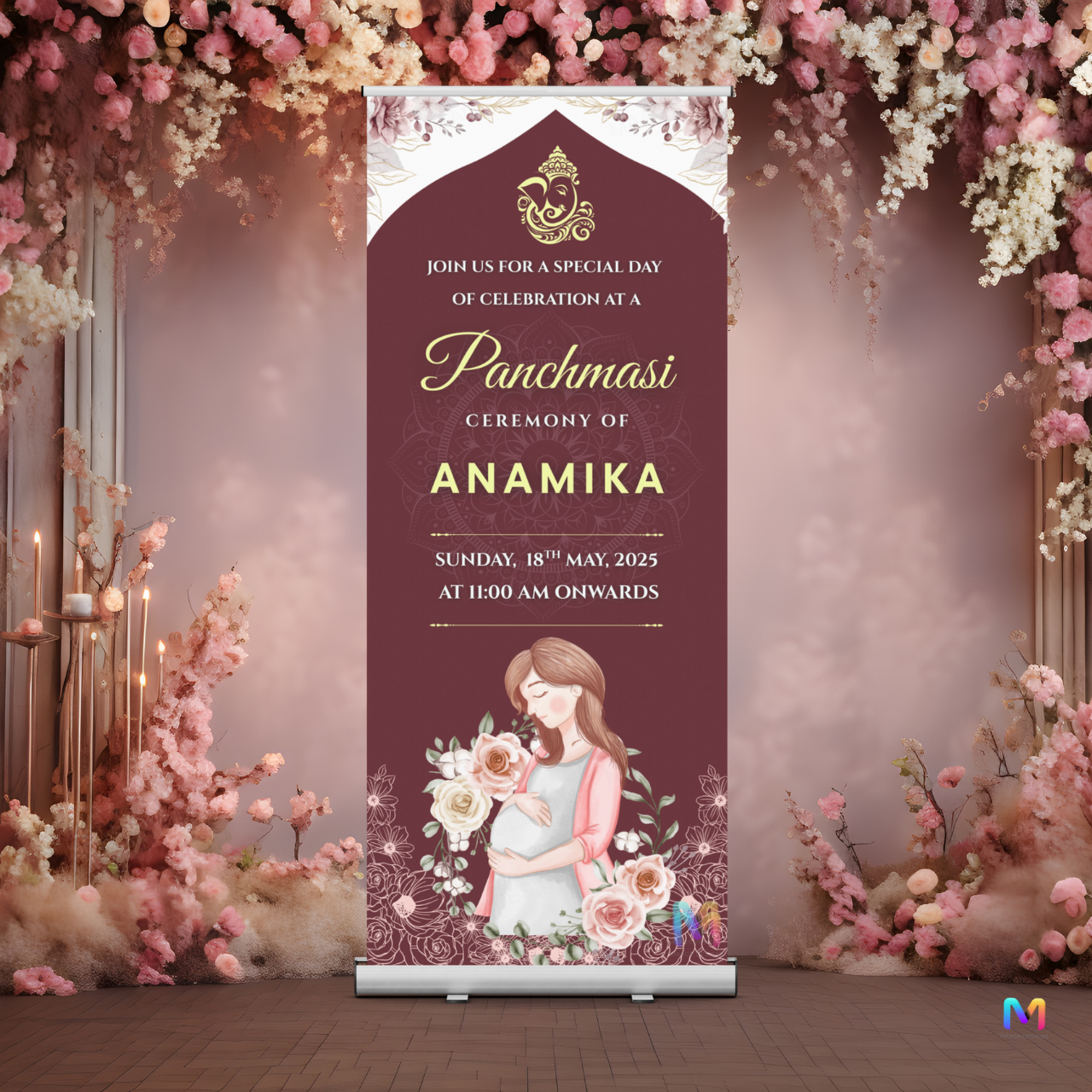 Baby Shower Banner Standee - Design #PM03, Panchmasi Banner (Banner comes with Stand Included)