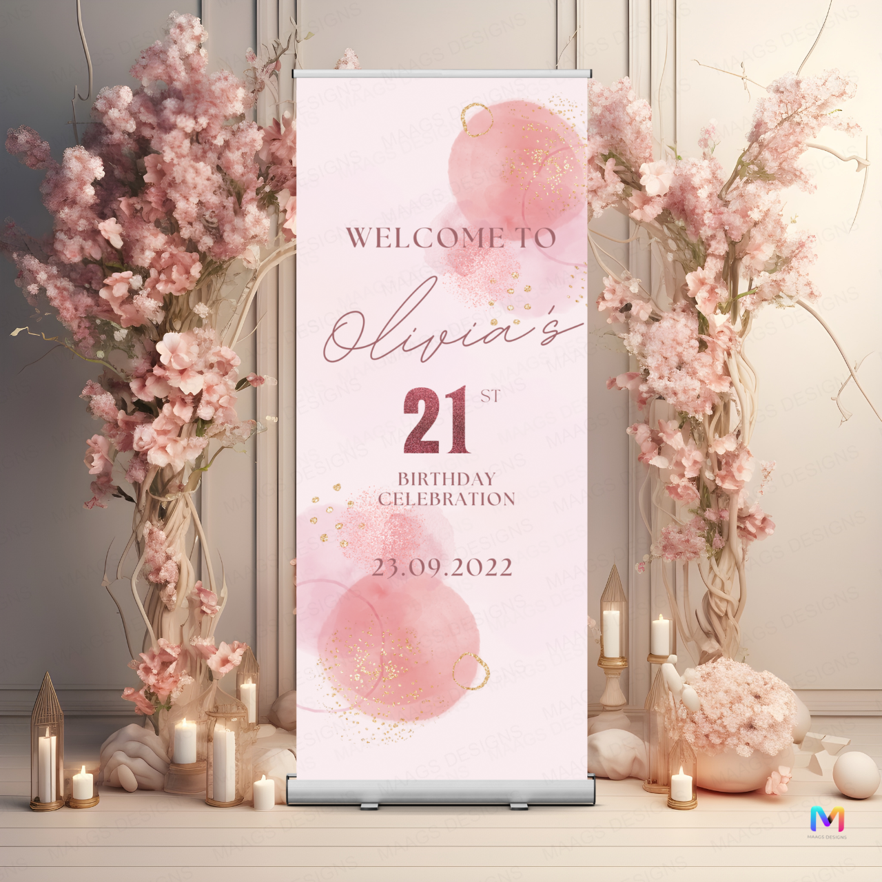 Birthday Banner Standee (with Stand) - Design #30 | Celebration Banner, Event Banner, Party Banner