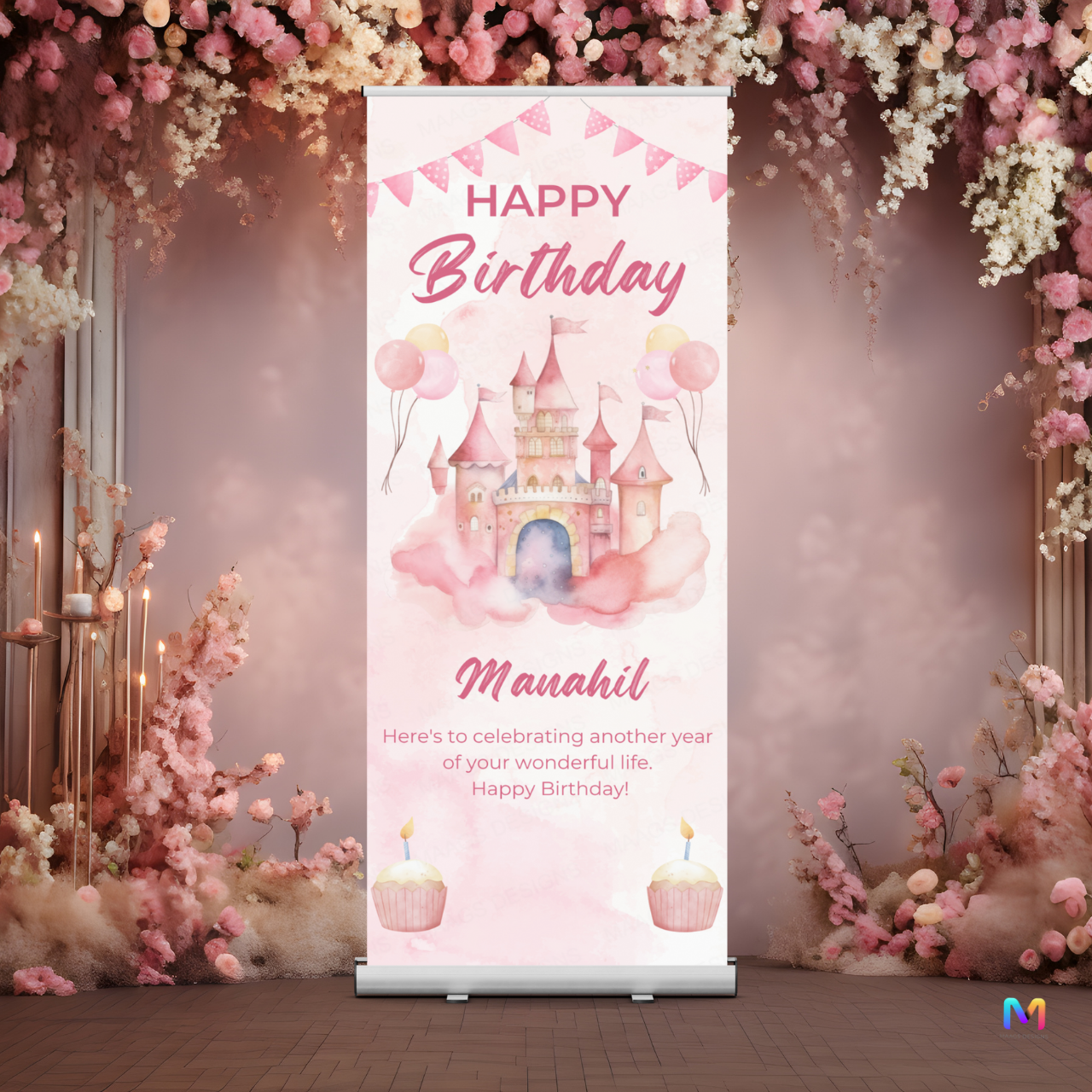 Castle Birthday Banner Standee (with Stand) - Design #18 | Celebration Banner, Event Banner, Party Banner