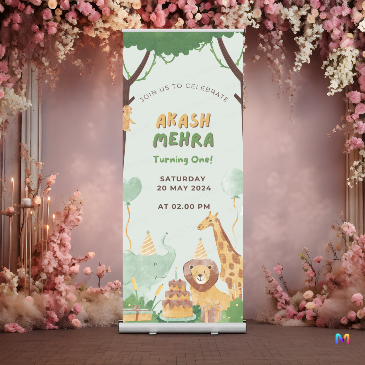 Birthday Banner Standee - Design #B01 (with Stand Included) | Celebration Banner, Event Banner, Party Banner