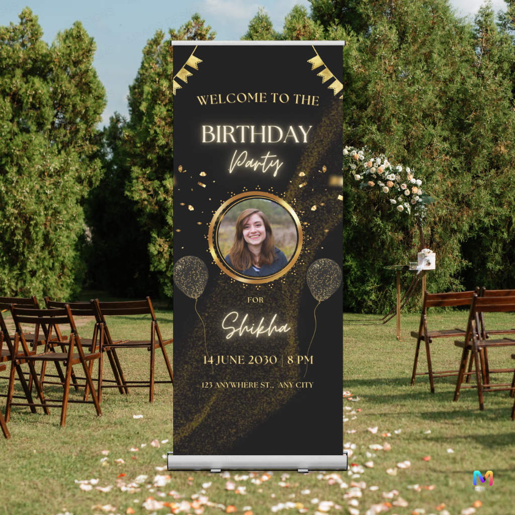 Birthday Banner Standee (with Stand) - Design #55 | Celebration Banner, Event Banner, Party Banner