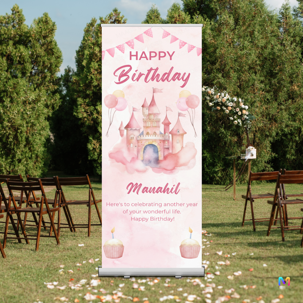Castle Birthday Banner Standee (with Stand) - Design #18 | Celebration Banner, Event Banner, Party Banner