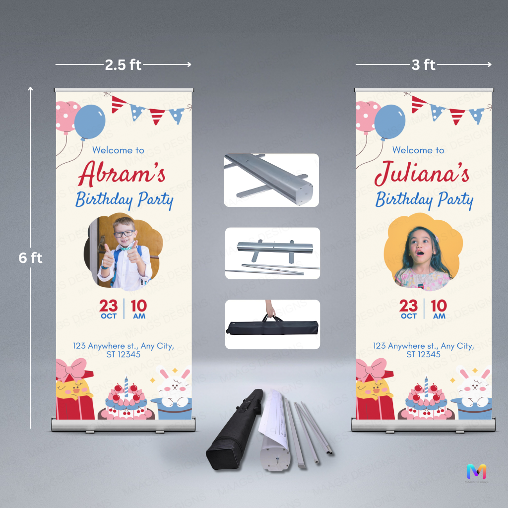 Birthday Banner Standee (with Stand) - Design #52 | Celebration Banner, Event Banner, Party Banner