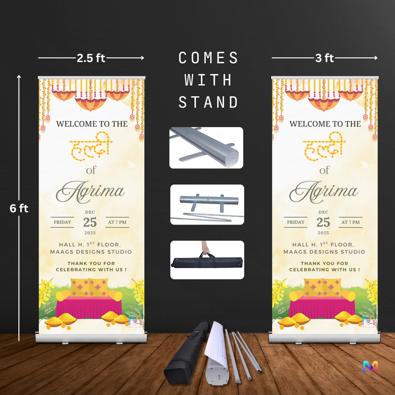 Haldi Banner Standee (with Stand) - Design #H03 | Haldi Ceremony Banner