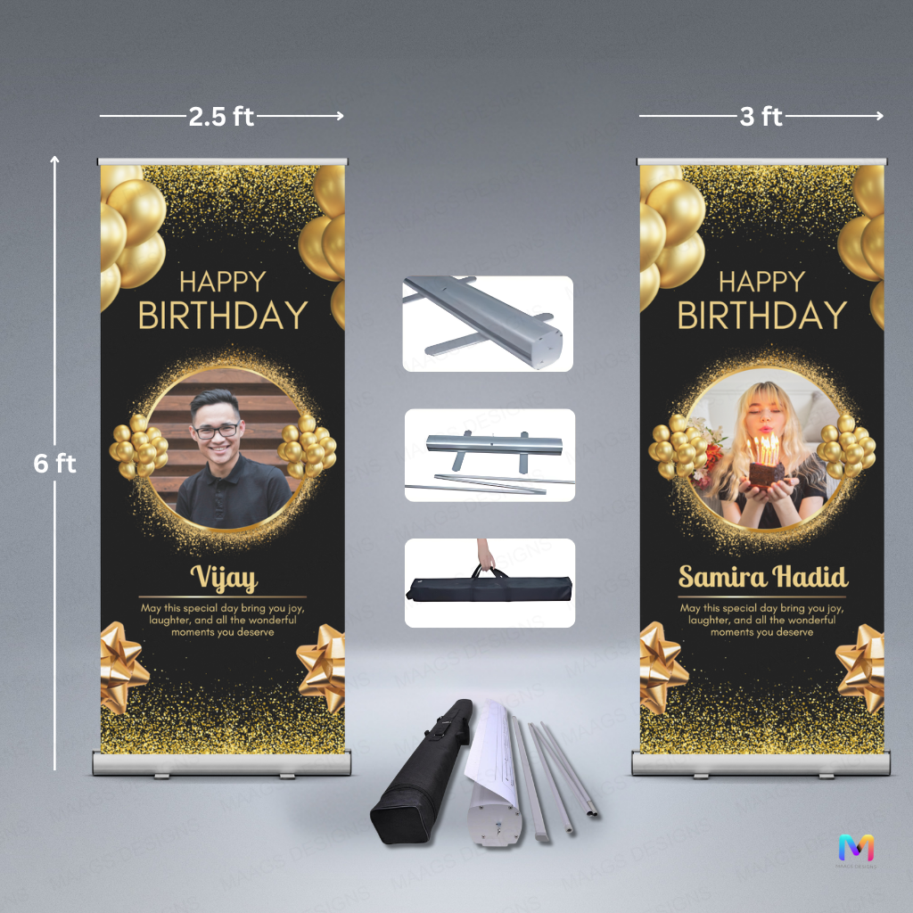 Birthday Banner Standee (with Stand) - Design #54 | Celebration Banner, Event Banner, Party Banner