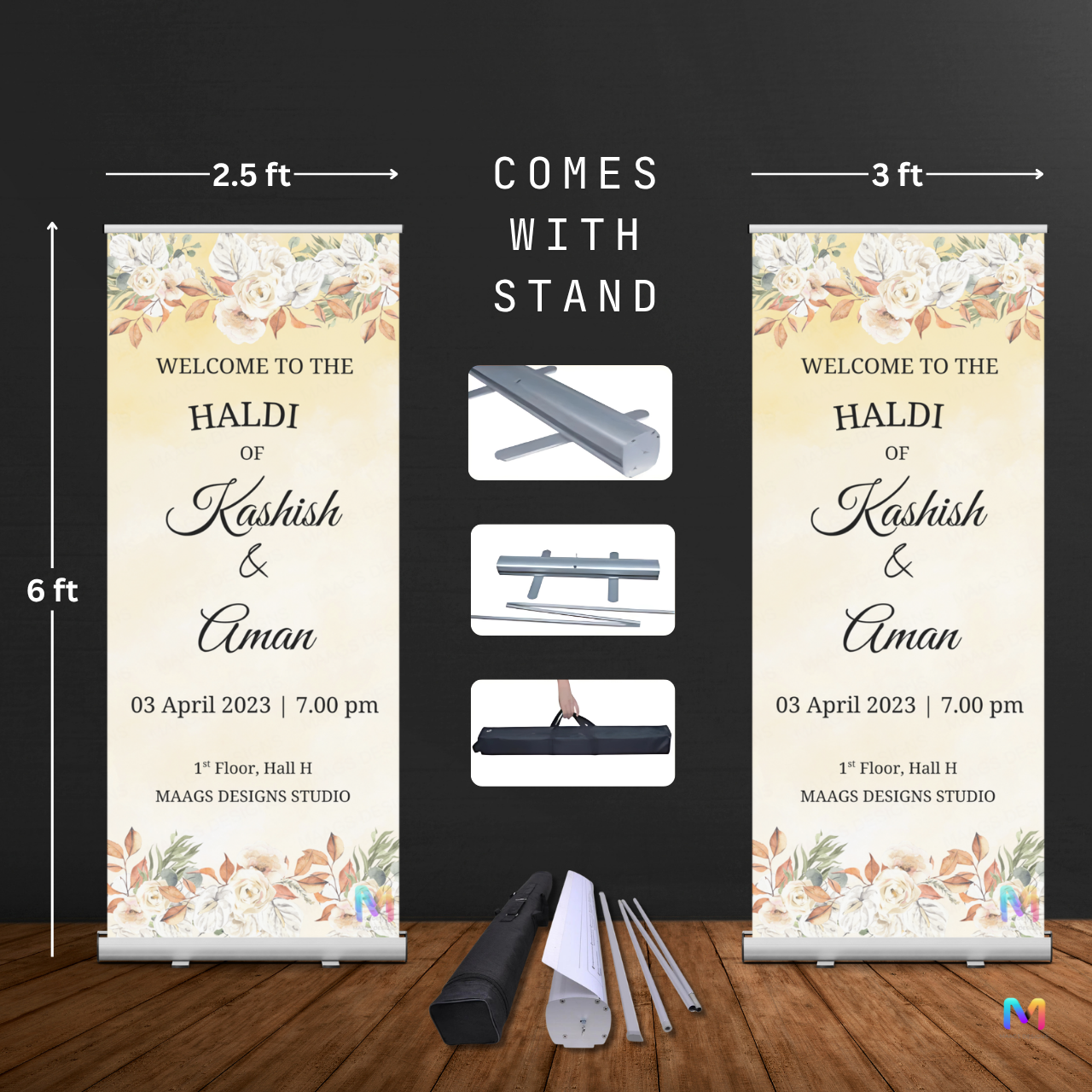 Haldi Banner Standee (with Stand) - Design #H04, Haldi Ceremony Banner