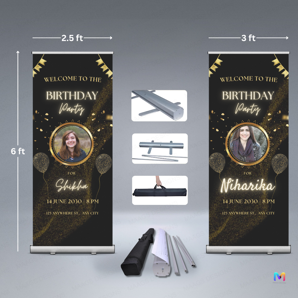 Birthday Banner Standee (with Stand) - Design #55 | Celebration Banner, Event Banner, Party Banner