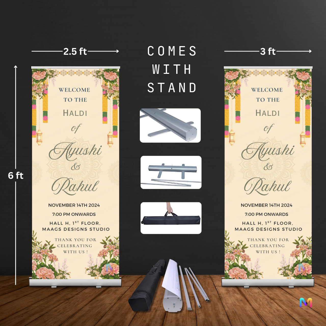 Haldi Banner Standee (with Stand) - Design #H06 | Haldi Ceremony Banner