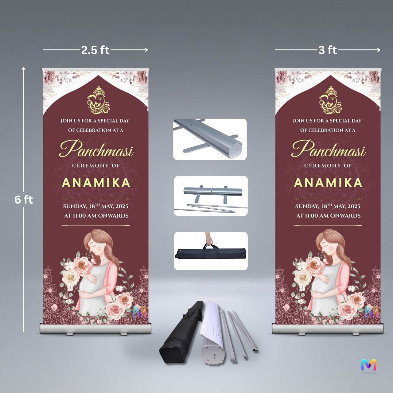 Baby Shower Banner Standee - Design #PM03, Panchmasi Banner (Banner comes with Stand Included)