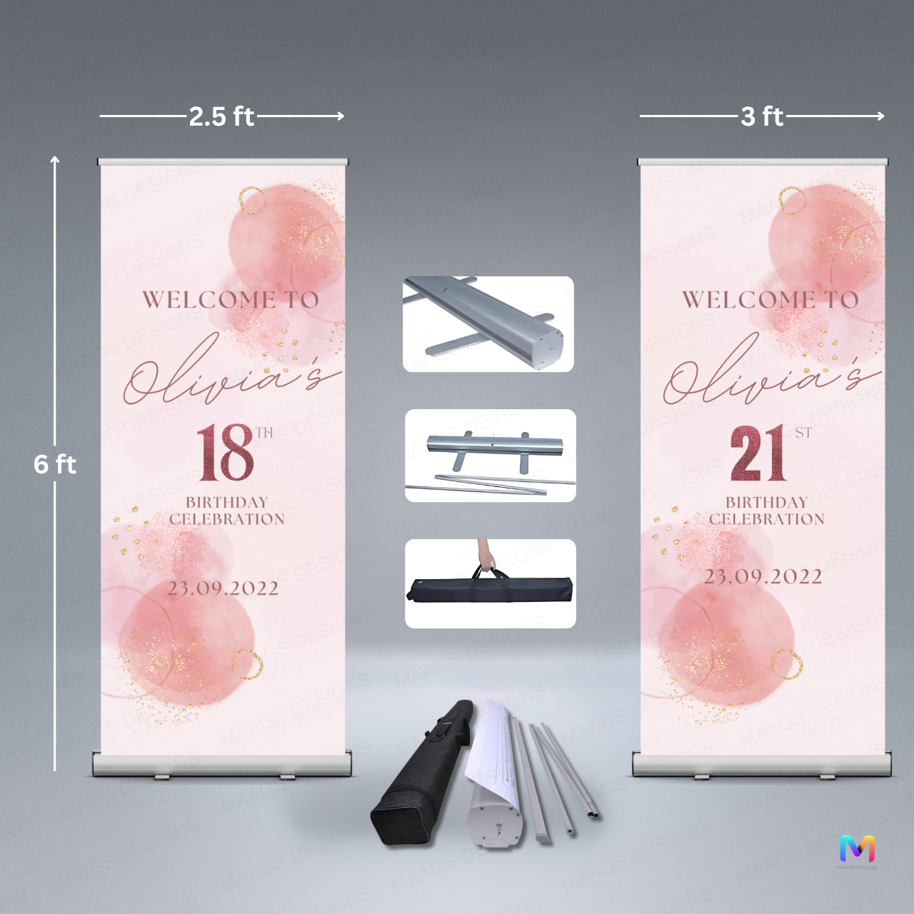 Birthday Banner Standee (with Stand) - Design #30 | Celebration Banner, Event Banner, Party Banner