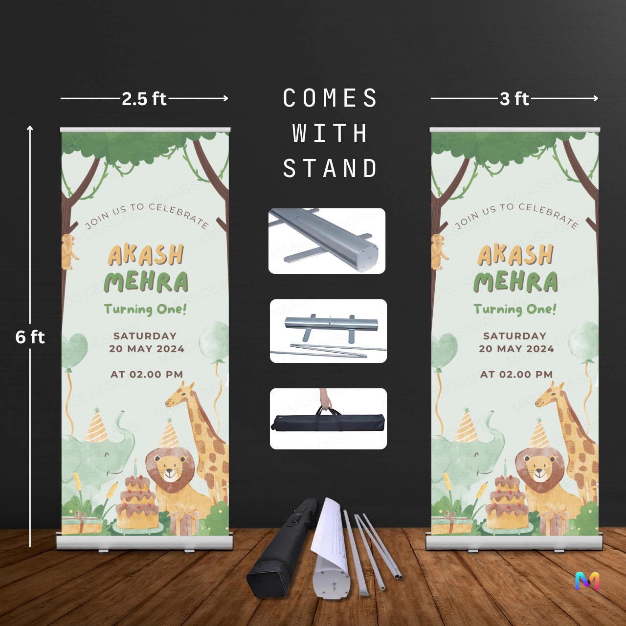 Birthday Banner Standee - Design #B01 (with Stand Included) | Celebration Banner, Event Banner, Party Banner