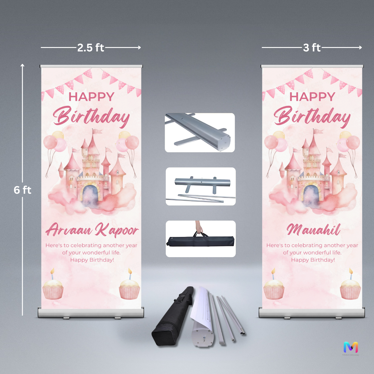 Castle Birthday Banner Standee (with Stand) - Design #18 | Celebration Banner, Event Banner, Party Banner