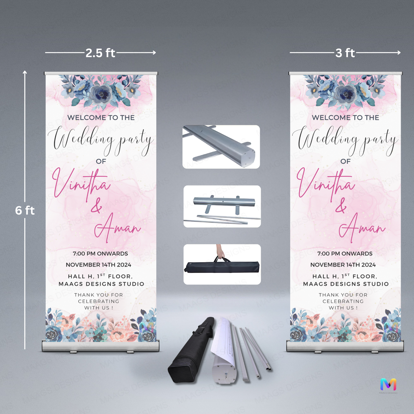 Wedding Banner Standee - Design #W01, Wedding Party Banner (Banner comes with Stand Included)