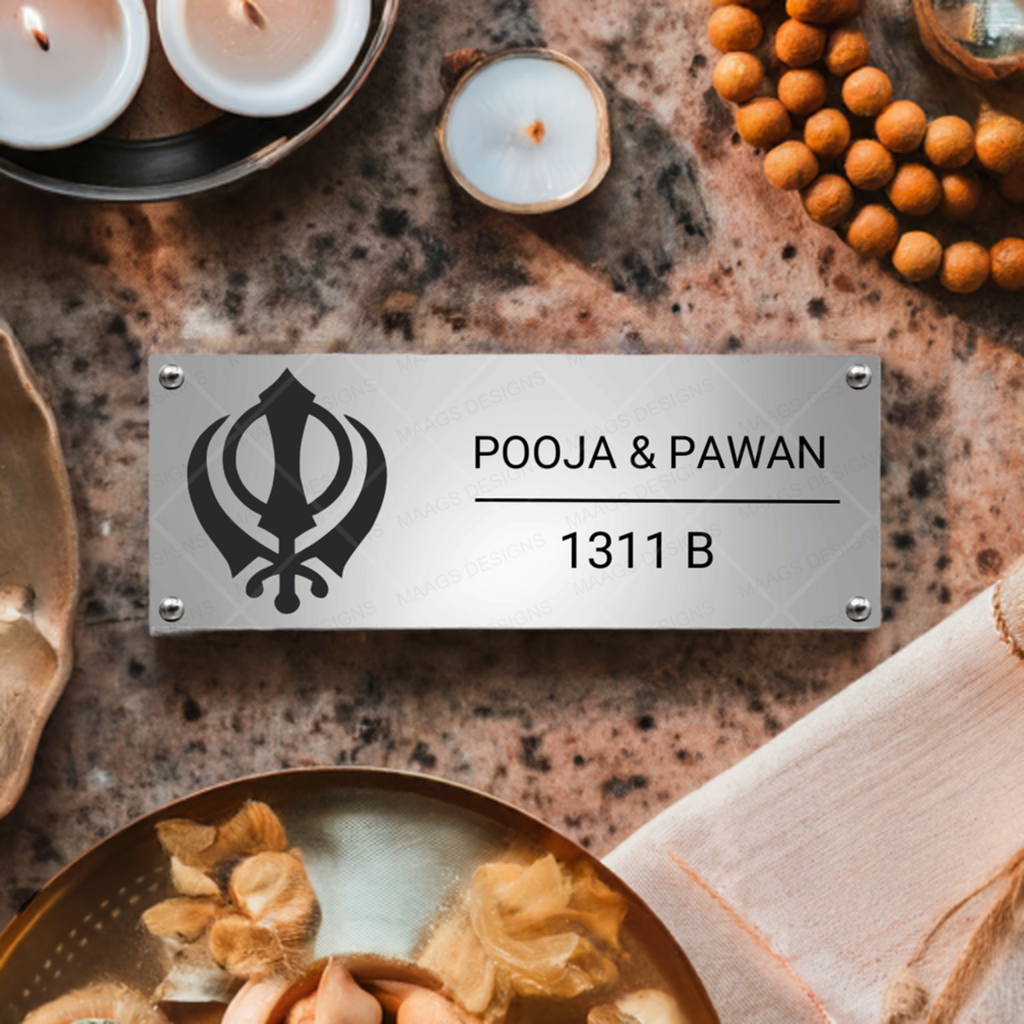 Ethnic Collection - Might of the Khanda Name Plate | Punjabi Name Plate (Stainless Steel)