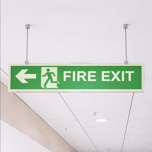 Fire Exit Night Glow Hanging Name Plate (Acrylic) Mount Hardware - Hanging Studds Right