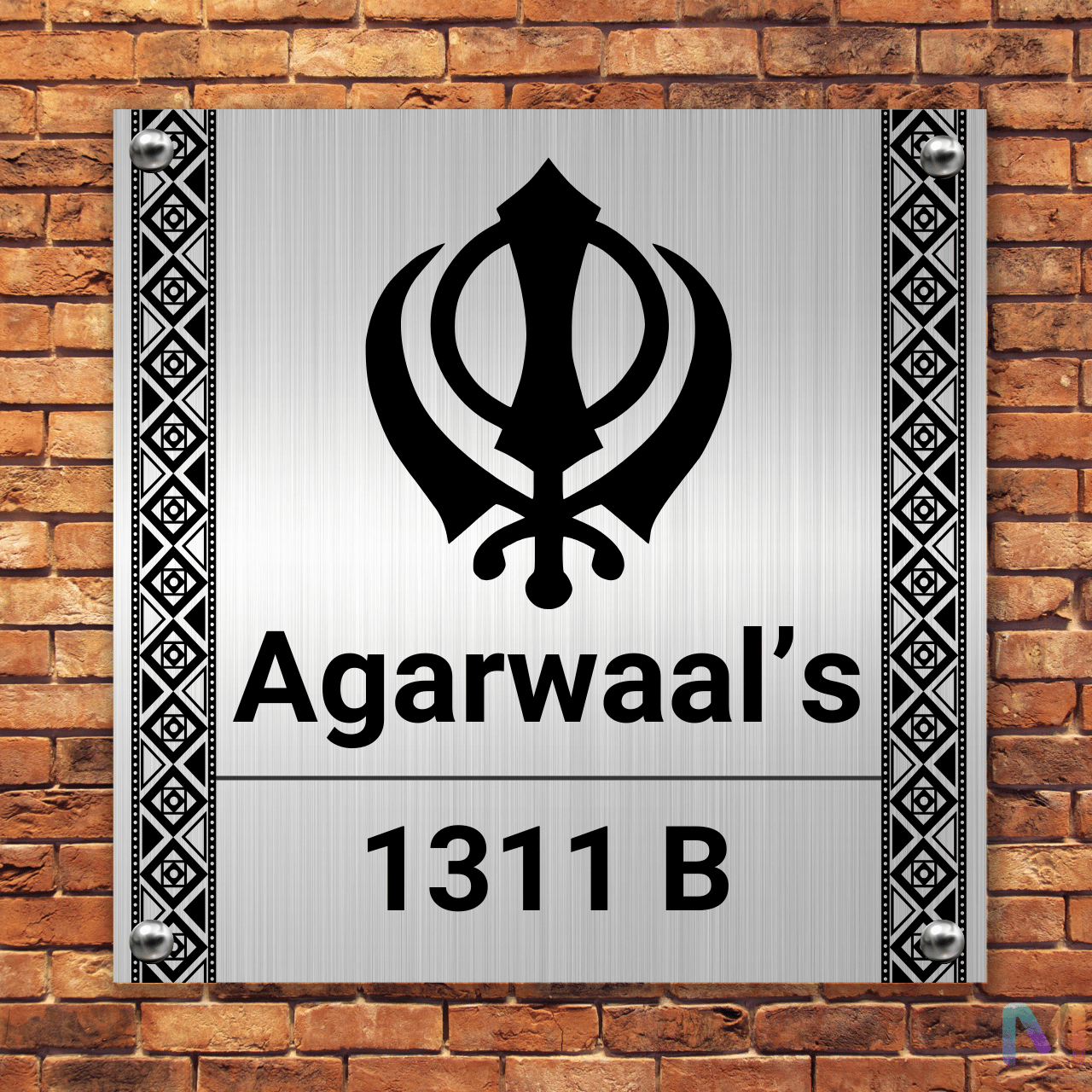 Divinity Collection - Khanda Symbol (Stainless Steel) | Punjabi Name Plate