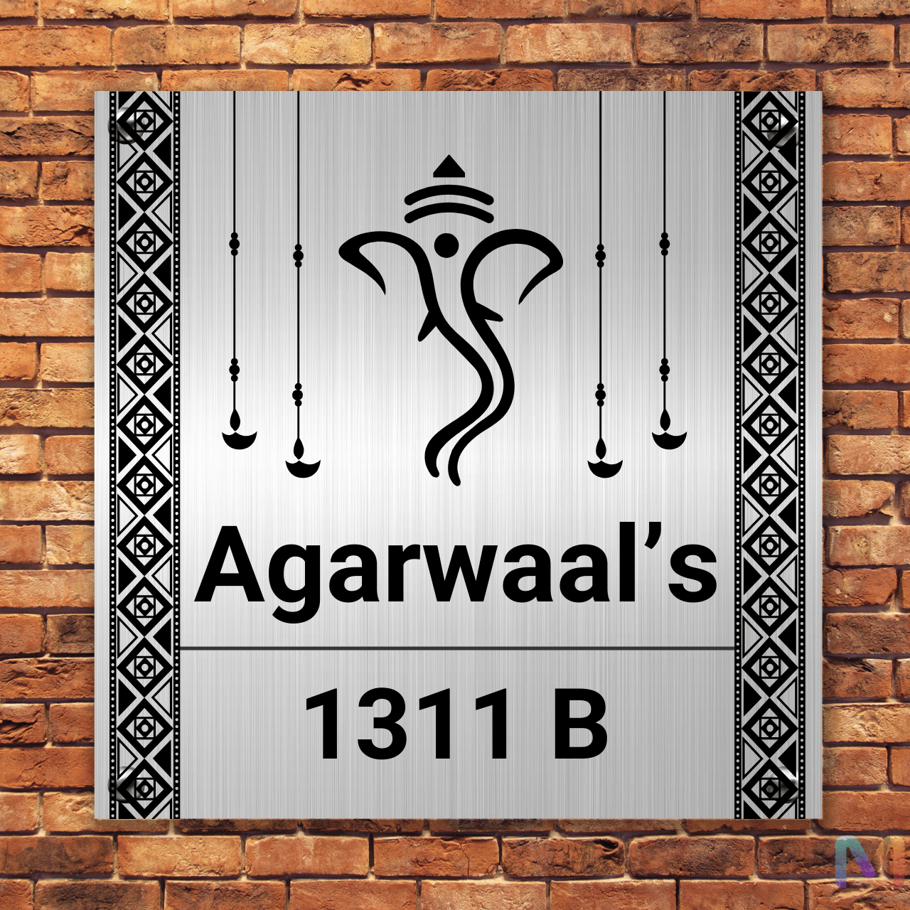 Divinity Collection - Ganesh Ji (Stainless Steel), Premium Custom Name Plate for Home