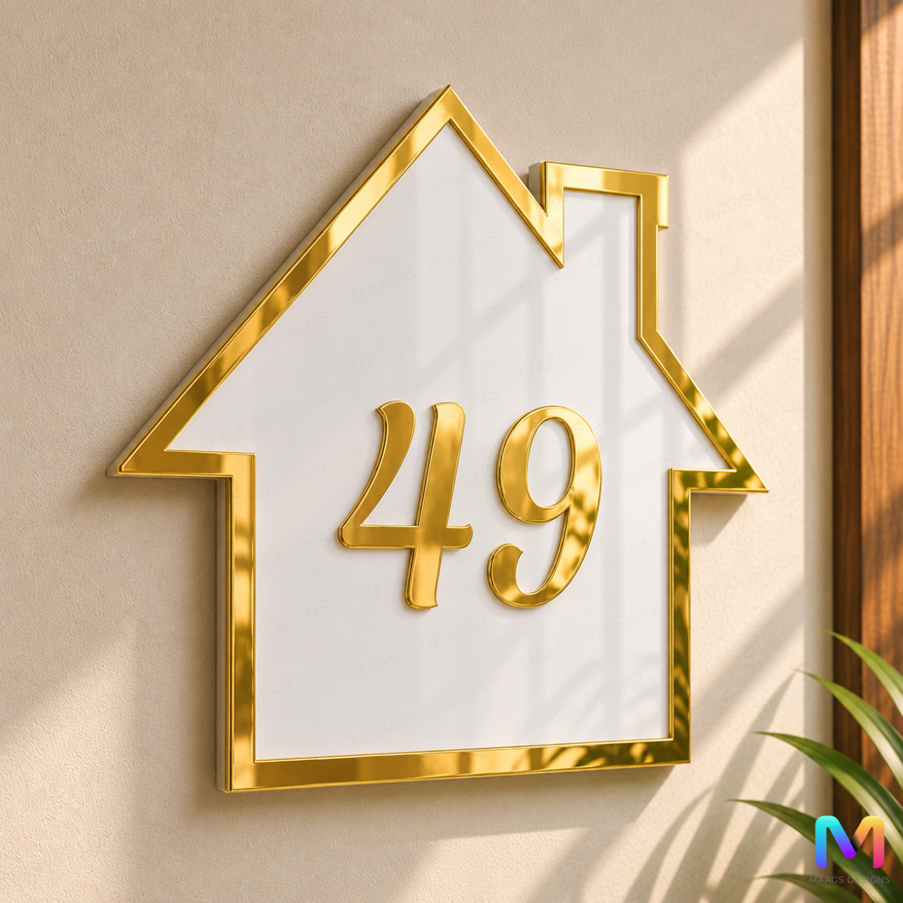 LuxeHaus Acrylic House Number Name Plate Acrylic: Gold in White