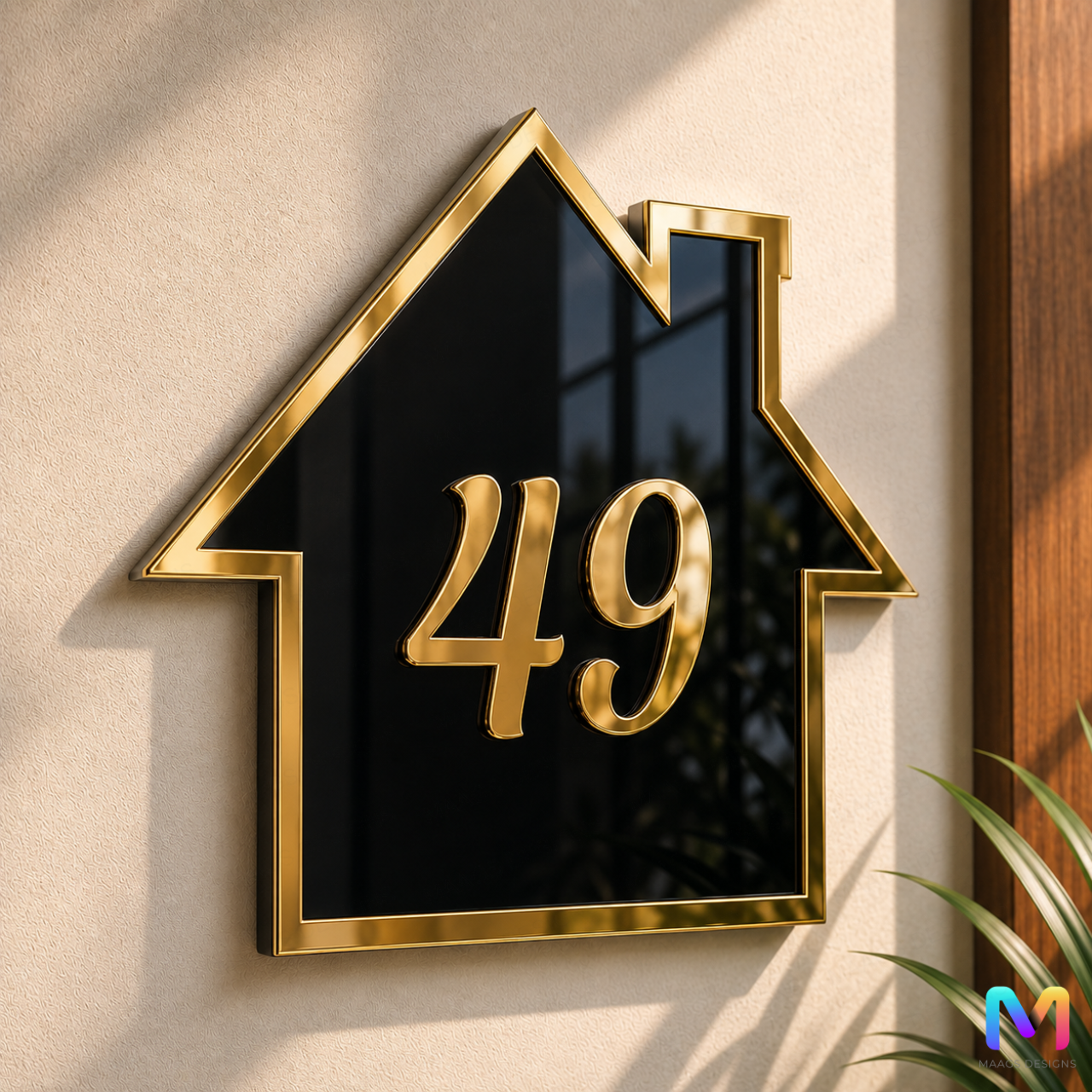 LuxeHaus Acrylic House Number Name Plate Acrylic: Gold in Black