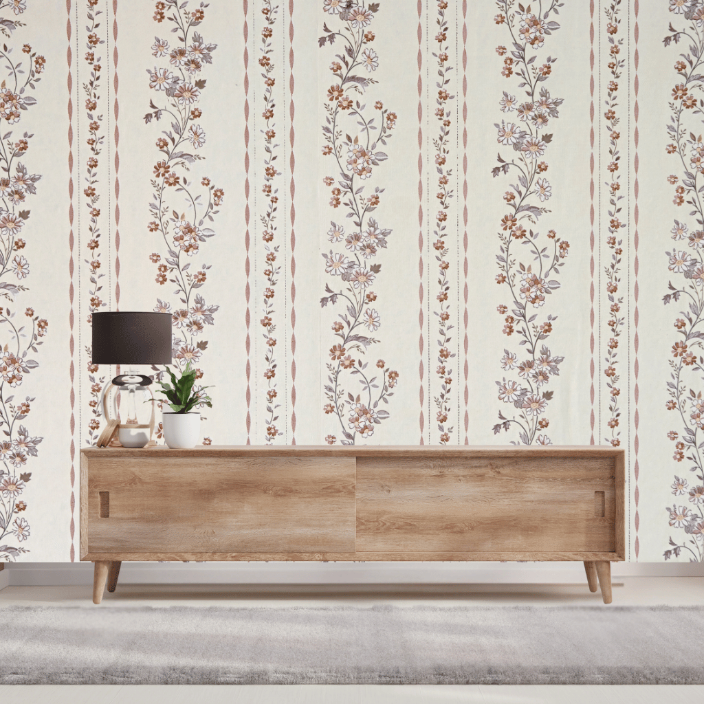 Wallpaper - Daisy Stripe Elegance (Vinyl) | Premium Quality Wallpapers for Home(Installation not included)