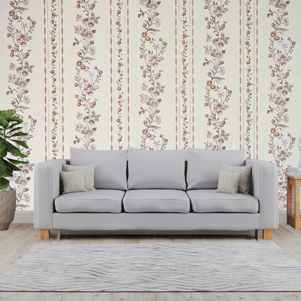 Wallpaper - Daisy Stripe Elegance (Vinyl) | Premium Quality Wallpapers for Home(Installation not included)