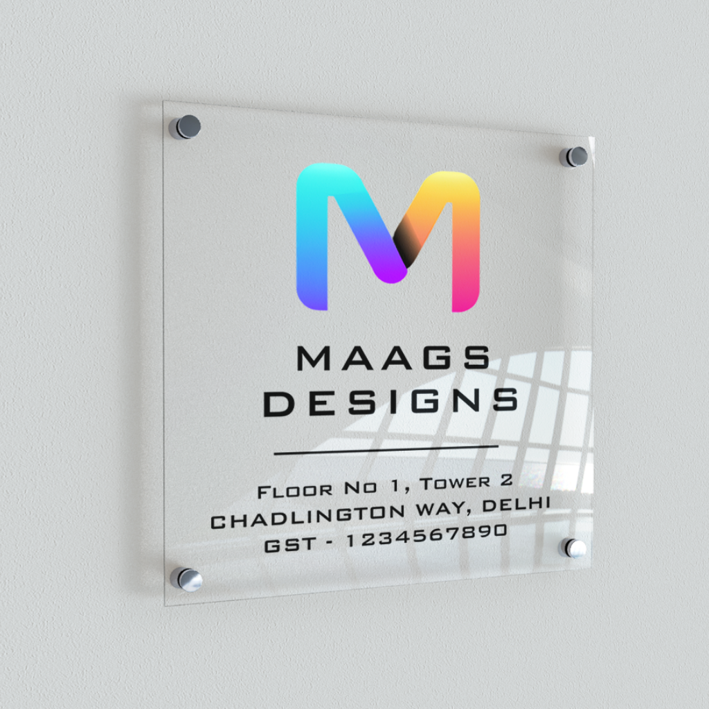 Company Logo Name Plate for Office (Clear Acrylic) | Business Name Plate for Home and Office