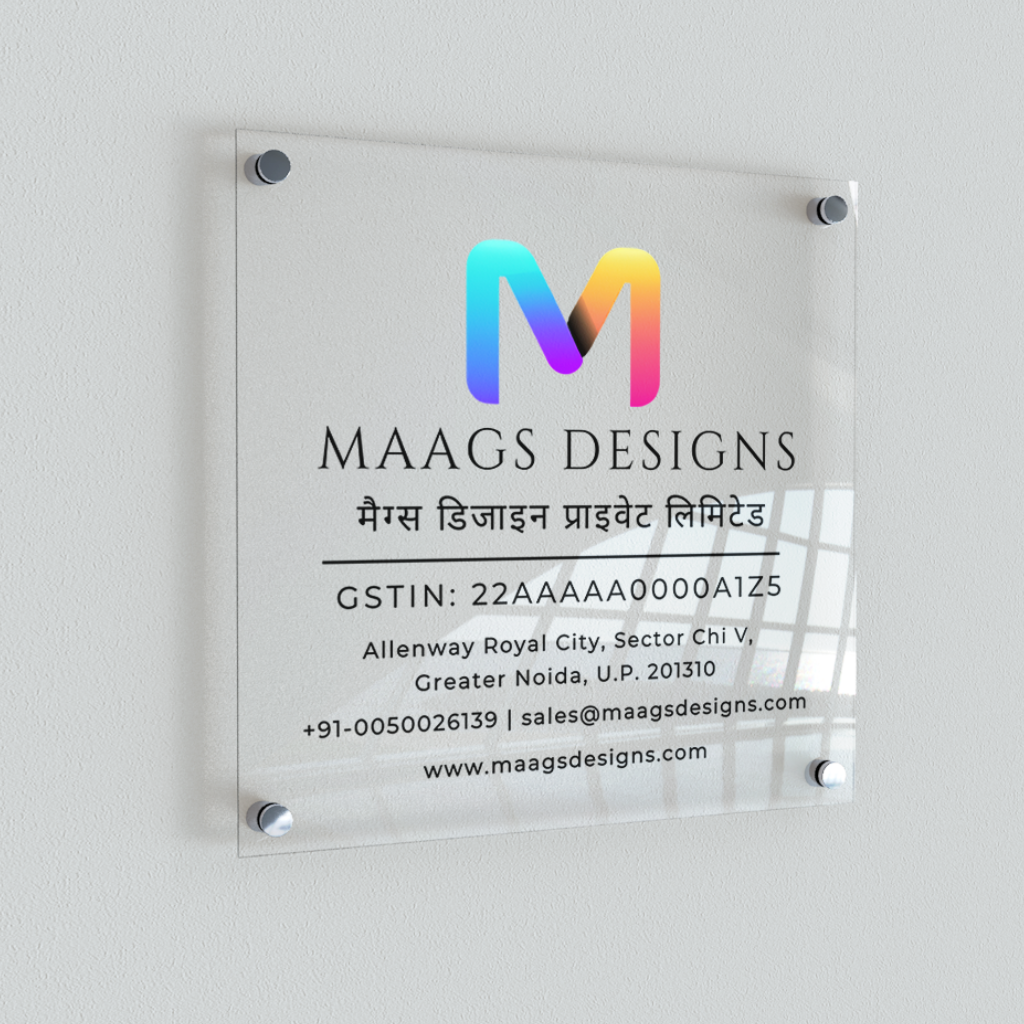 Company Logo Name Plate for Office (Clear Acrylic) | Business Name Plate for Home and Office