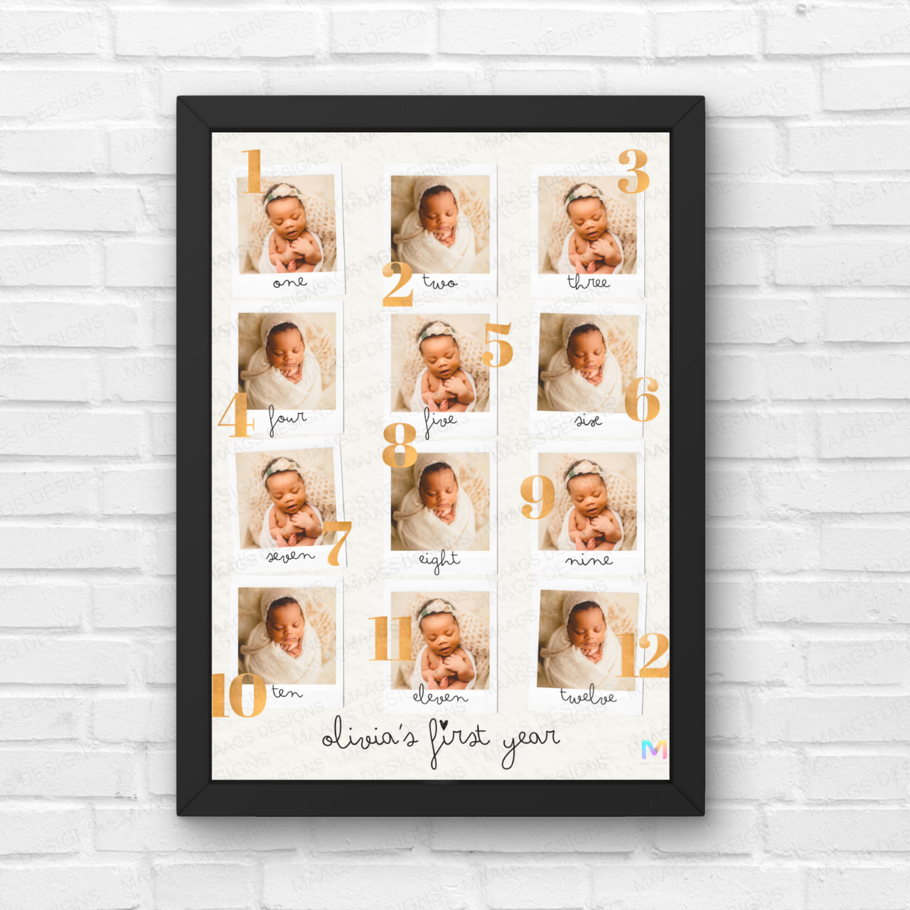 Personalized First Year Collage Frame for Baby - Style 01 | First Born, Mother's Day, Gifts for Him & Her