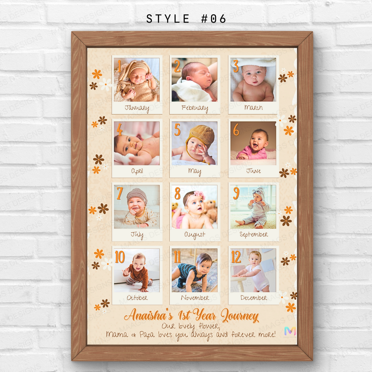 Personalized First Year Collage Frame for Baby - Style 06 | First Born, Mother's Day, Gifts for Him & Her
