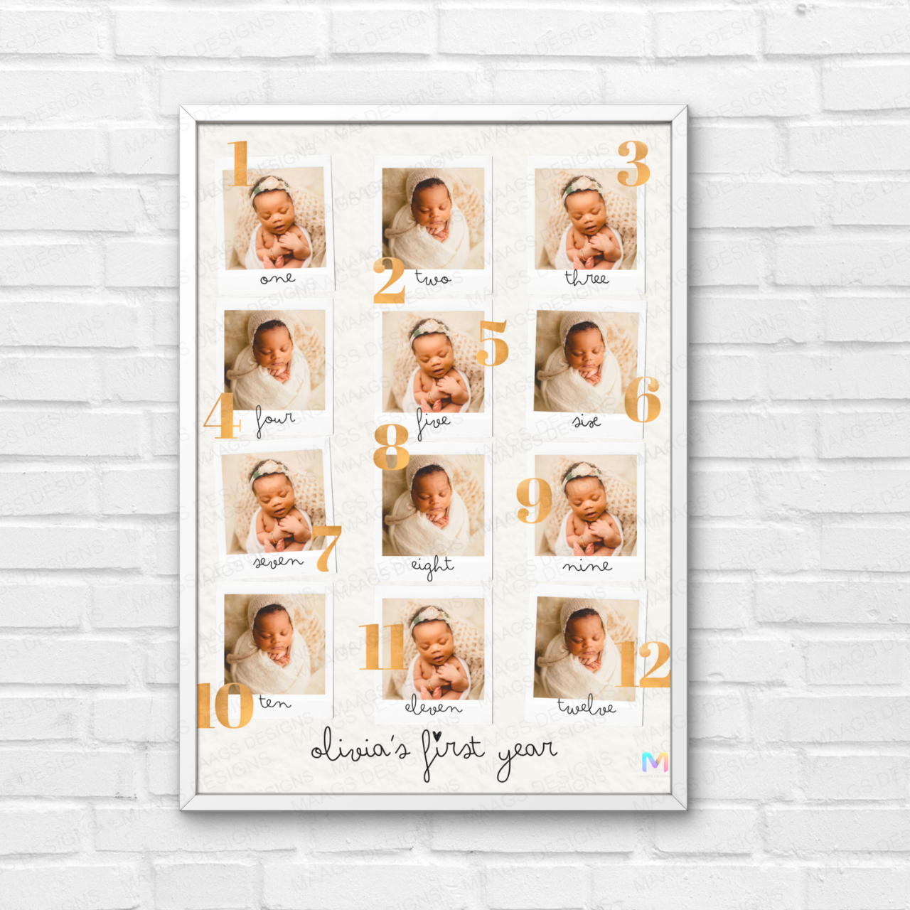 Personalized First Year Collage Frame for Baby - Style 01 | First Born, Mother's Day, Gifts for Him & Her