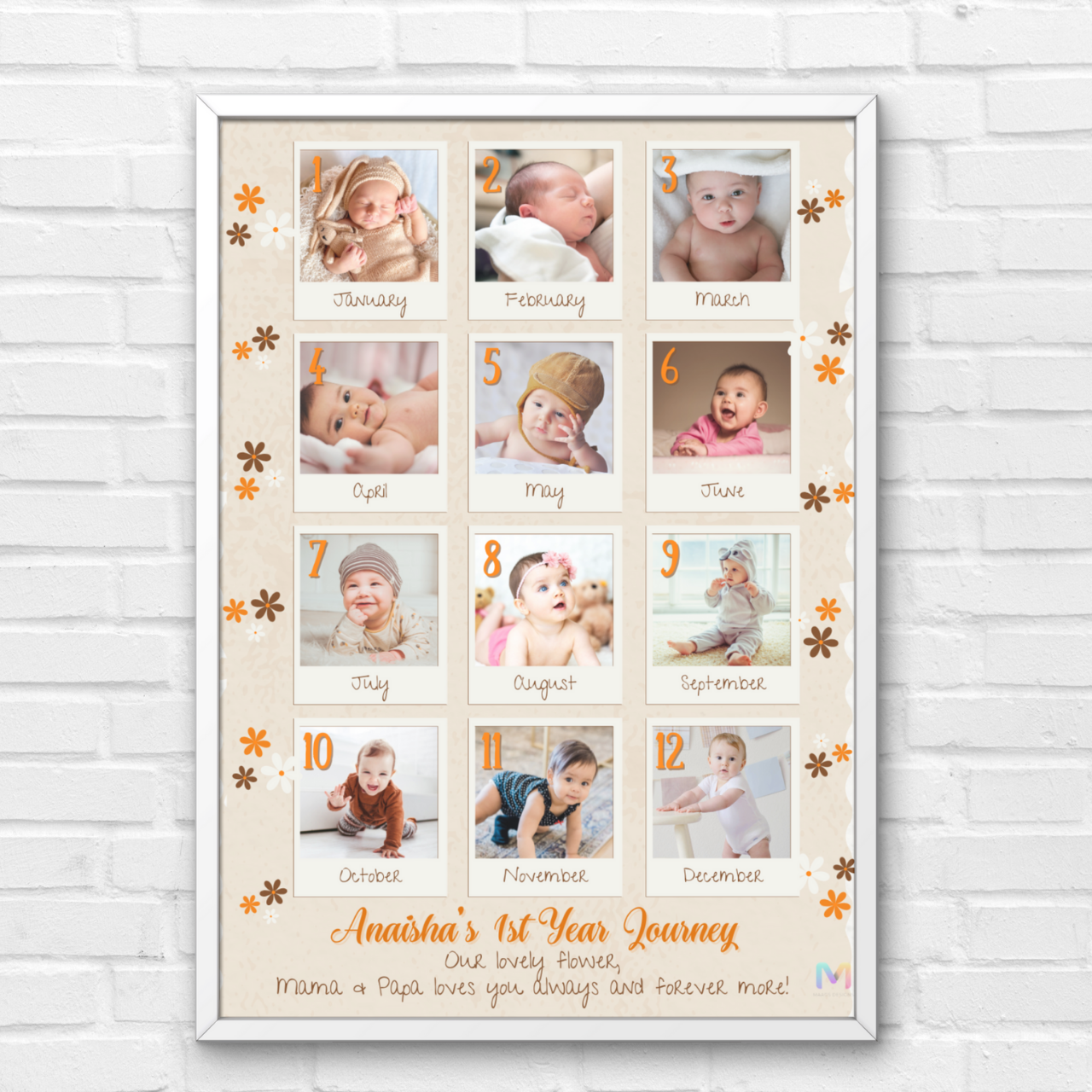 Personalized First Year Collage Frame for Baby - Style 06 | First Born, Mother's Day, Gifts for Him & Her