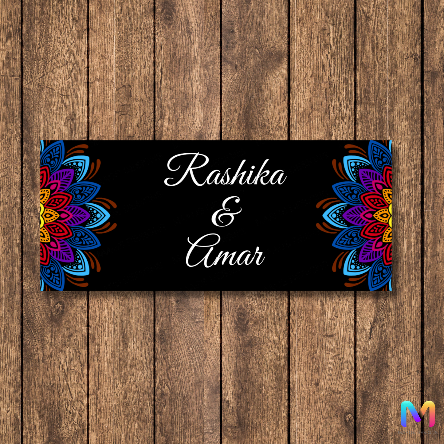Mandala Collection - Vivid Vows Name Plate, Premium UV Print Name Plate