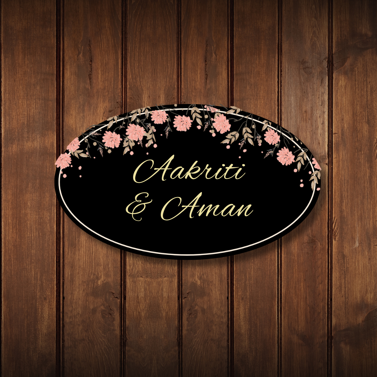 Blossom Noir Name Plate, Floral Name Plate for House (Acrylic)