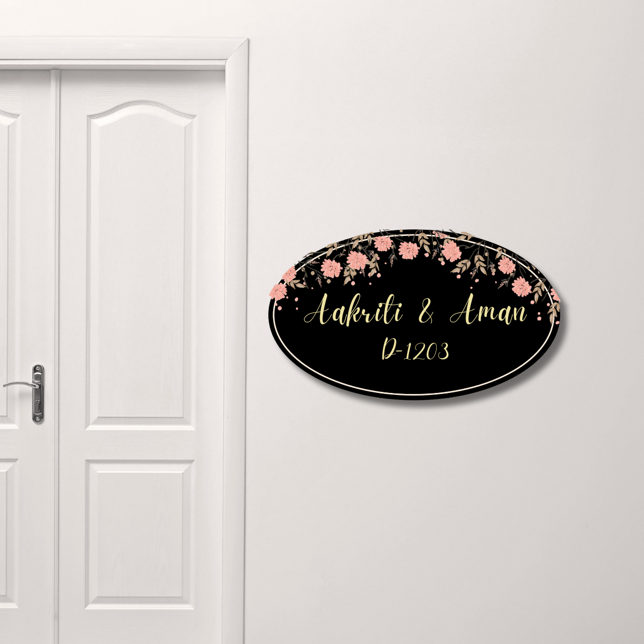 Blossom Noir Name Plate, Floral Name Plate for House (Acrylic)