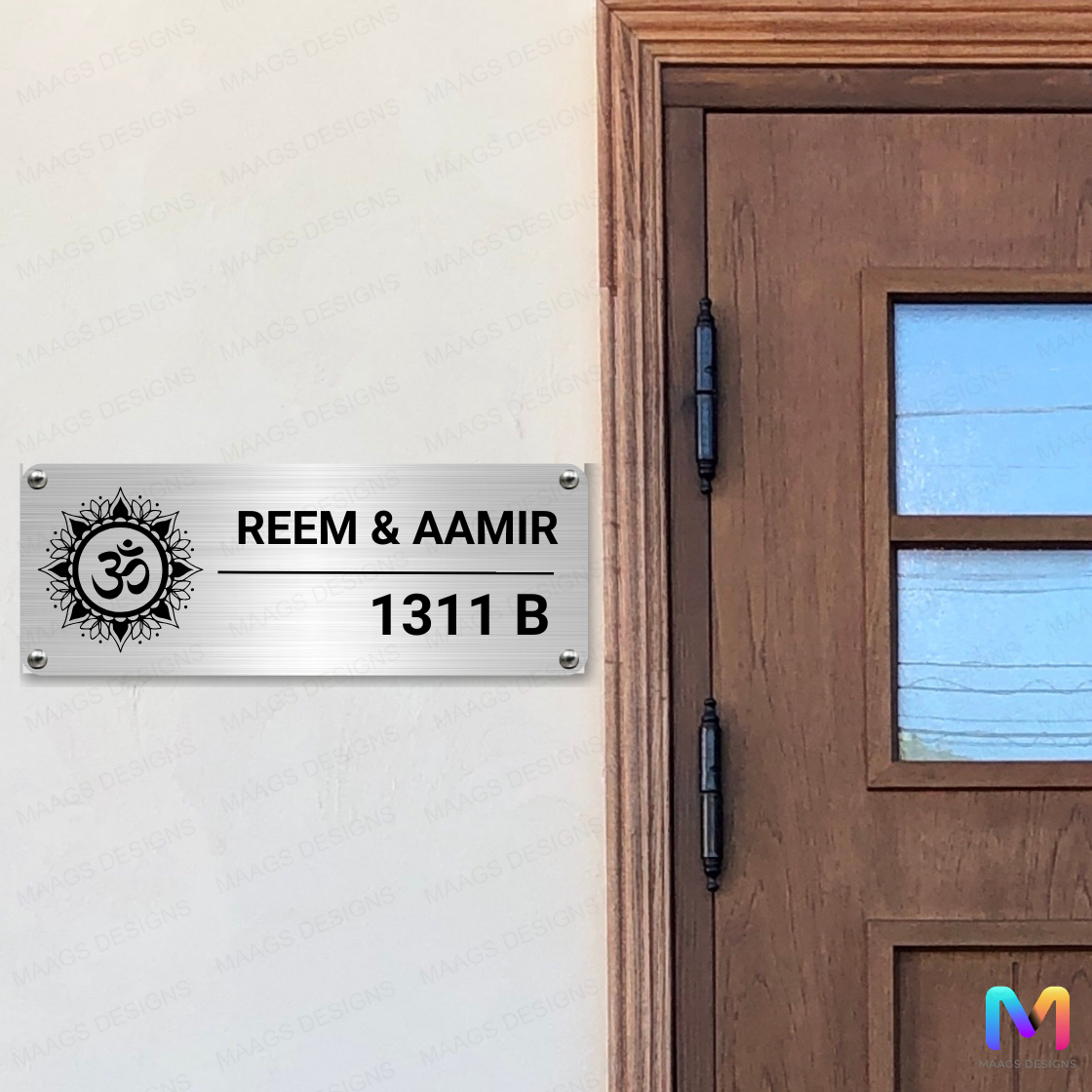 Ethnic Collection - Hari Om Name Plate for Home (Stainless Steel) | Premium Custom Name Plates for Homes